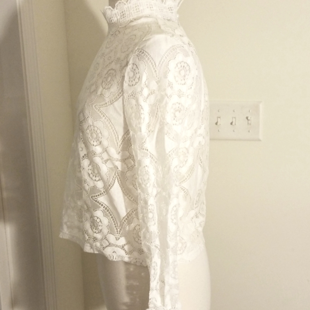 🤣Stunning October Love ❤️White Lace Top (See Thru)-Blouse love you too 💜💙🐦💕 - Picture 10 of 12